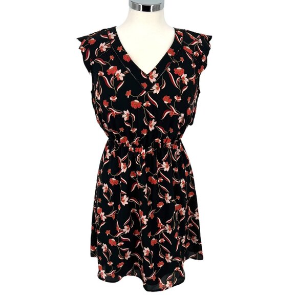 41 Hawthorn Black Floral Flutter Sleeve Cutout Back A-Line Dress Size SP NWT - Picture 1 of 8